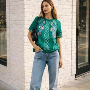 NWT Jade Green Maeve Embroidered Blouse Sz 6